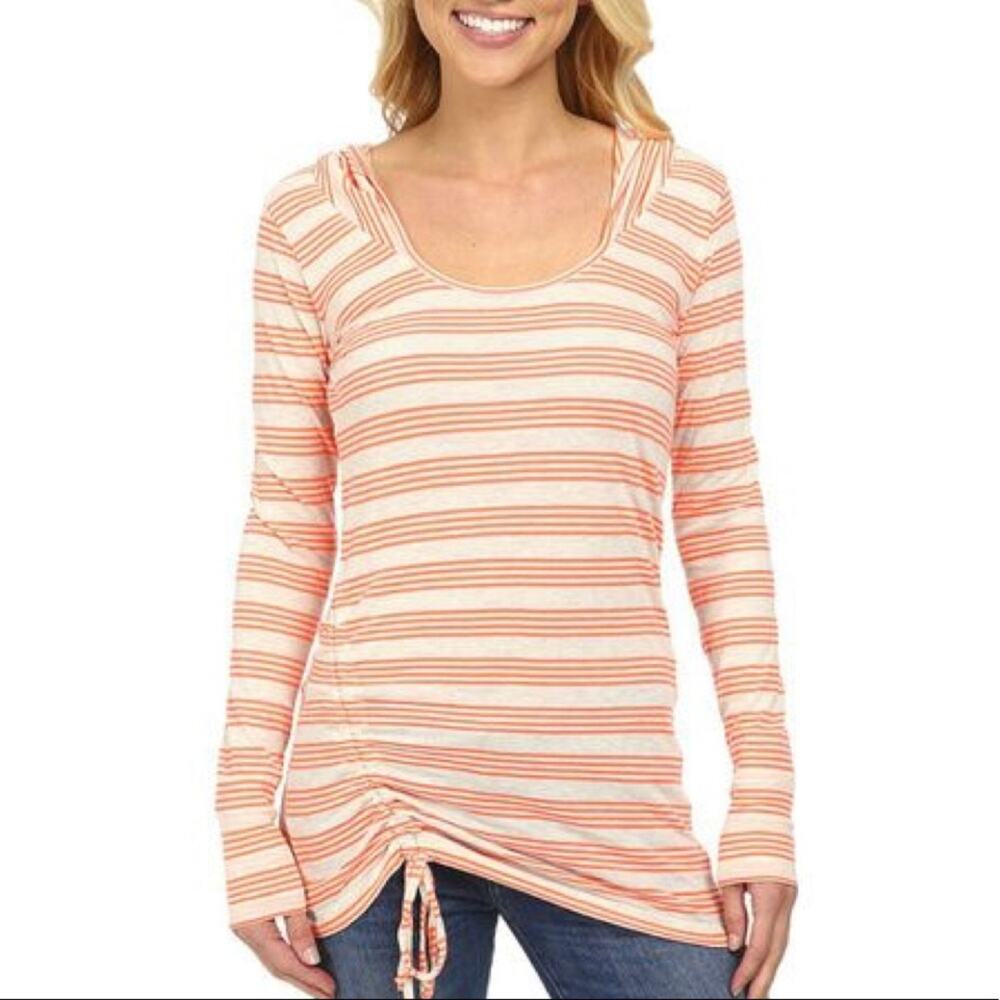 Prana Womens Coral Cream Striped Vinyasa Hoodie M